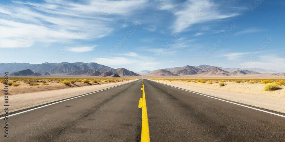 A long, straight road through the desert. A long, straight road through the desert.