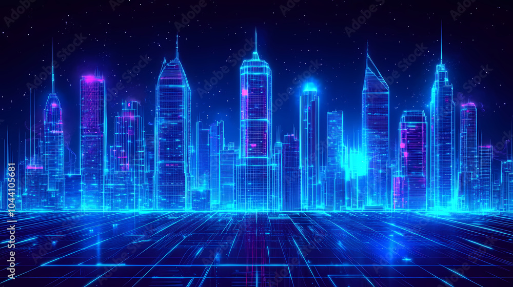 Futuristic hologram of bangkok city in 3d wireframe illuminated by blue neon lights showcasing the cityscape with volumetric details and energy glow. Underground City. Illustration Futuristic hologram of bangkok city in 3d wireframe illuminated by blue neon lights showcasing the cityscape with volumetric details and energy glow. Underground City. Illustration