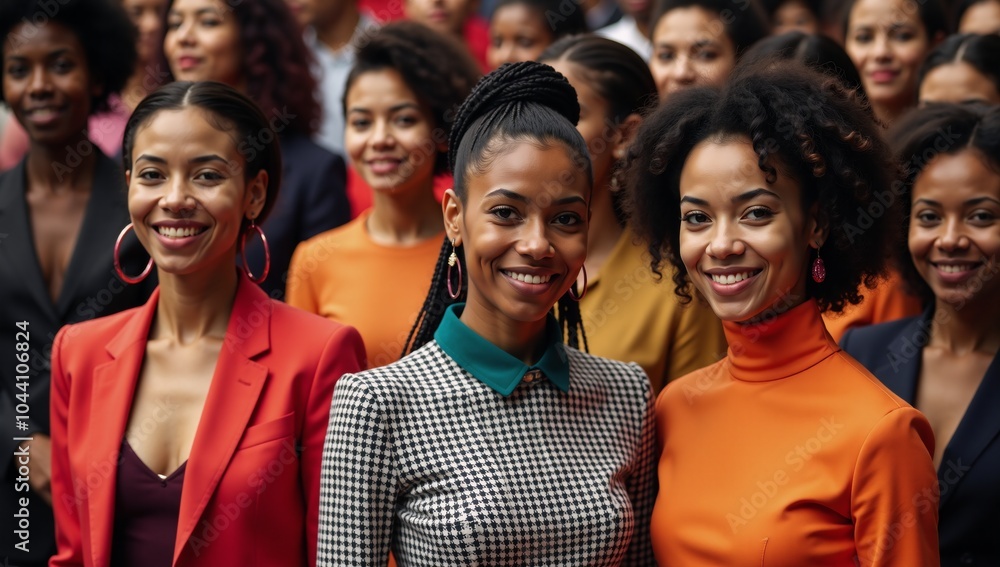 Obraz premium Diverse African-American group showcasing various hair styles fashions and colorful attire