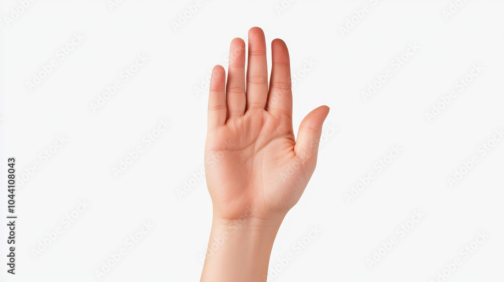 An open hand extended towards the viewer against a plain white background An open hand extended towards the viewer against a plain white background