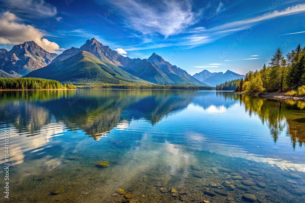 Obraz premium Scenic view of a tilted angle lake with mountains in the background