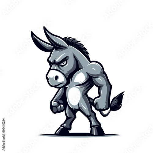 Angry agressive modern style cartoon donkey mascot character. Isolated vector illustration