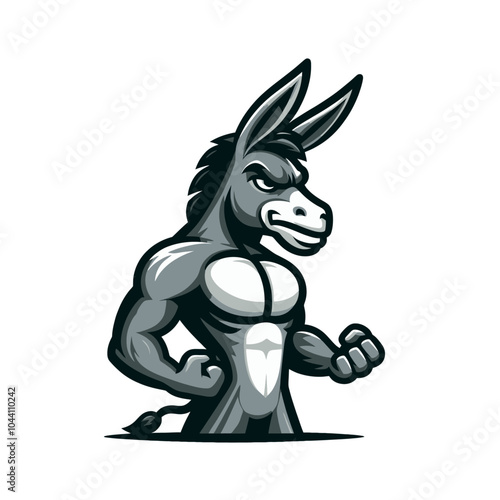 Angry agressive modern style cartoon donkey mascot character. Isolated vector illustration
