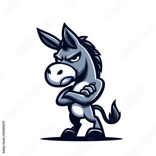 Angry agressive modern style cartoon donkey mascot character. Isolated vector illustration
