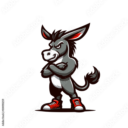 Angry agressive modern style cartoon donkey mascot character. Isolated vector illustration