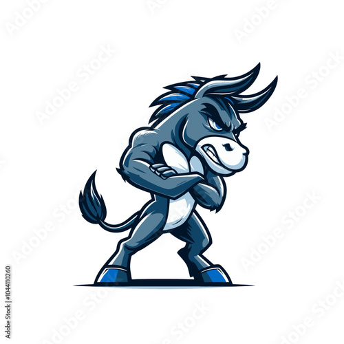 Angry agressive modern style cartoon donkey mascot character. Isolated vector illustration