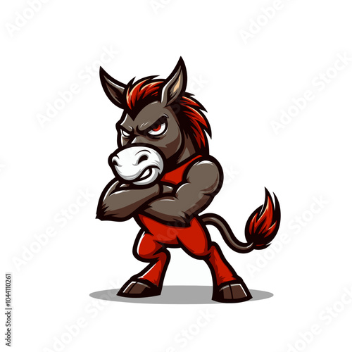 Angry agressive modern style cartoon donkey mascot character. Isolated vector illustration