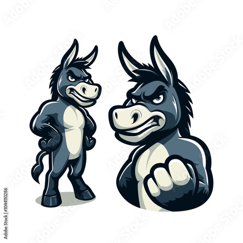 Angry agressive modern style cartoon donkey mascot character. Isolated vector illustration