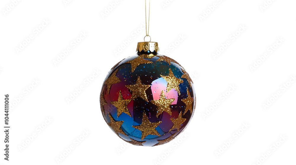 A single Christmas ornament with a gold string and stars inside, isolated on transparent background A single Christmas ornament with a gold string and stars inside, isolated on transparent background