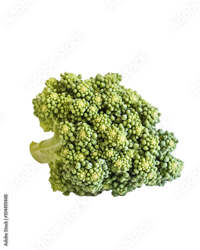 Close-up of a fresh, green Romanesco broccoli floret. transparent background
