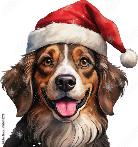 Christmas dog with Santa's hat, in watercolor christmas dog delight, A dog's joy, santa claus, holiday dog, cute dog wear a christmas costume in flat vector style Illustration
