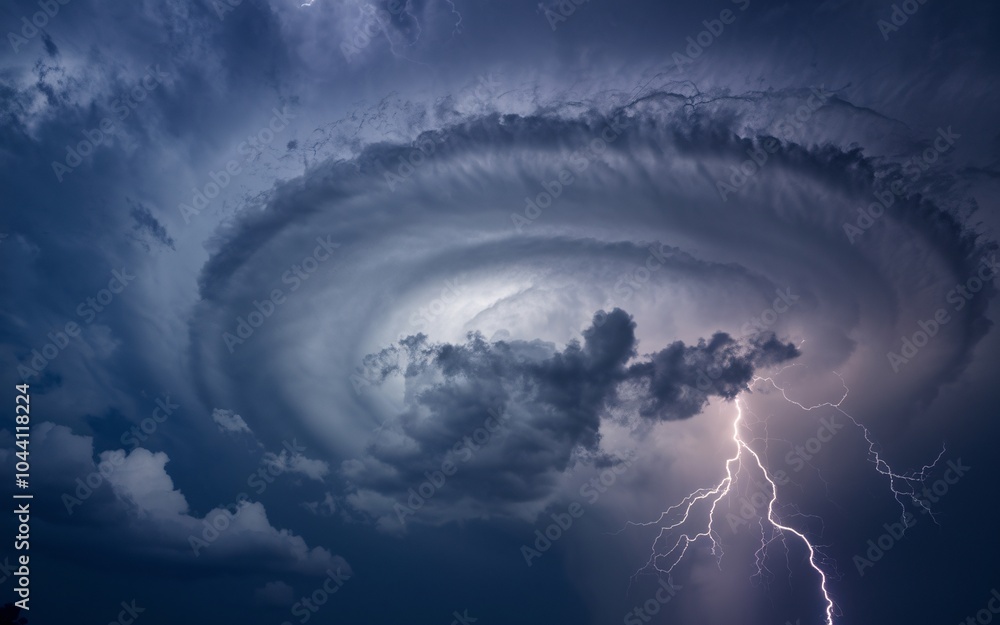 Dramatic swirling storm clouds with a bright lightning bolt. Dramatic swirling storm clouds with a bright lightning bolt.
