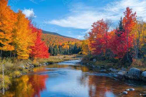 Autumn color display in a valley with river