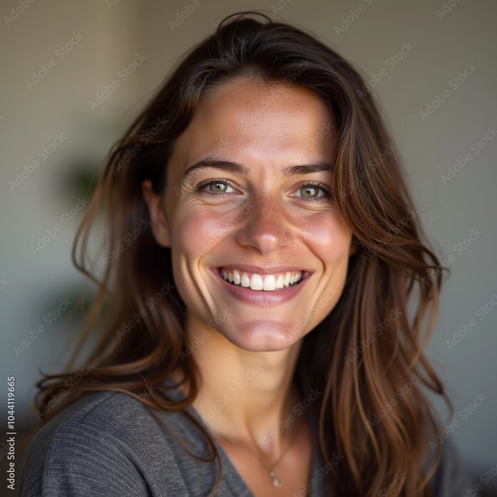 A smiling Caucasian young beautiful woman from France, embodying warmth and joy. Her relaxed demeanor and carefree expression convey a sense of happiness and approachability. Generative AI A smiling Caucasian young beautiful woman from France, embodying warmth and joy. Her relaxed demeanor and carefree expression convey a sense of happiness and approachability. Generative AI
