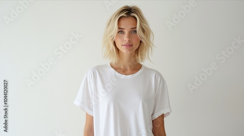 Girl Wearing White Blank T-Shirt Mockup