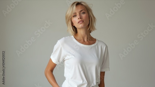 Girl Wearing White Blank T-Shirt Mockup