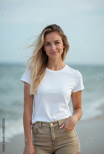 Girl Wearing White Blank T-Shirt Mockup