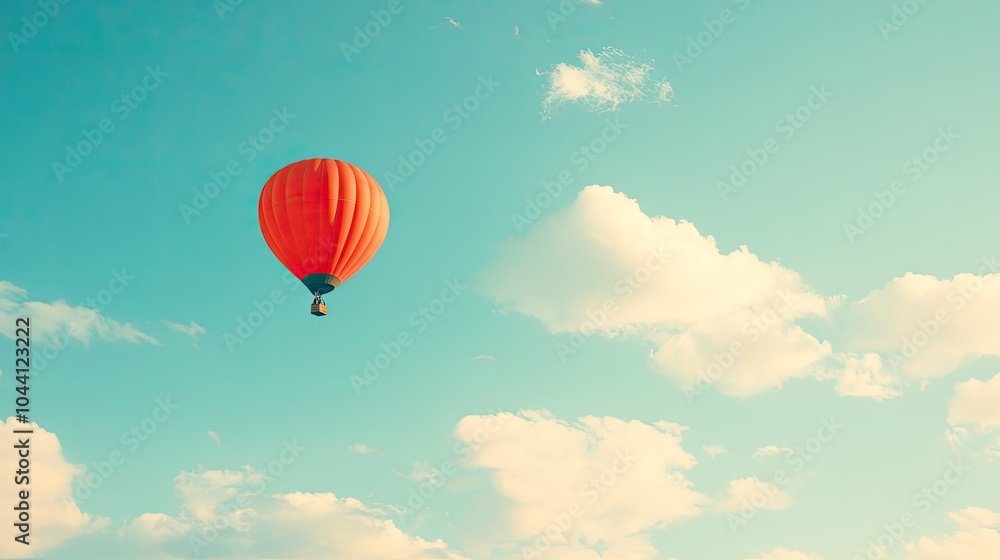 Obraz premium Hot Air Balloon in Clear Blue Sky with Clouds