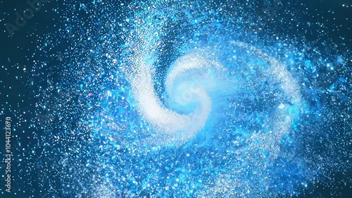 Spiral galaxy glowing with blue light and particles, rotating in deep space. video