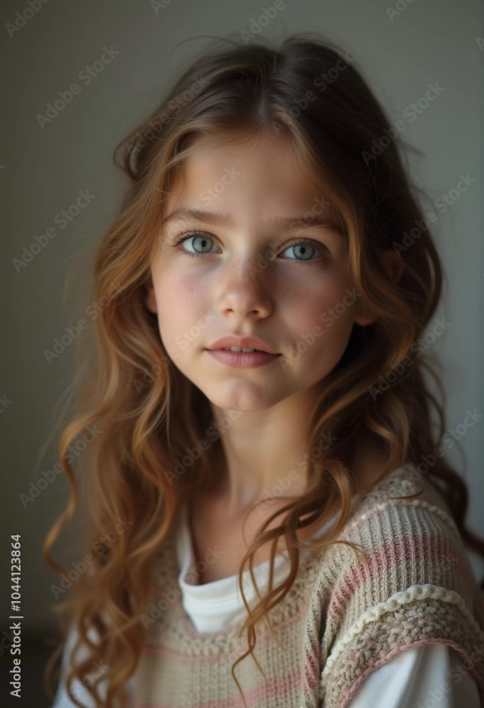 A young cute Caucasian girl residing in France is captured in a moment of reflection, her wavy hair falling gracefully around her shoulders while she exudes calm confidence. Generative AI A young cute Caucasian girl residing in France is captured in a moment of reflection, her wavy hair falling gracefully around her shoulders while she exudes calm confidence. Generative AI
