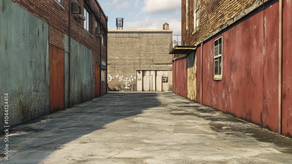 Urban Alleyway with Textured Walls and Concrete Ground Urban Alleyway with Textured Walls and Concrete Ground
