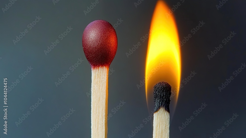 Striking Match and Flame Against Dark Background Striking Match and Flame Against Dark Background