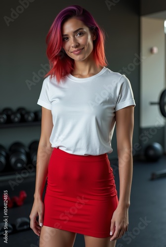 Girl Wearing White Blank T-Shirt Mockup
