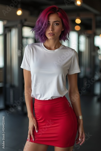 Girl Wearing White Blank T-Shirt Mockup