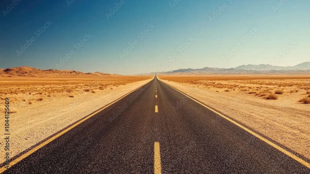 Fototapeta premium Vast Desert Road Under Clear Blue Sky