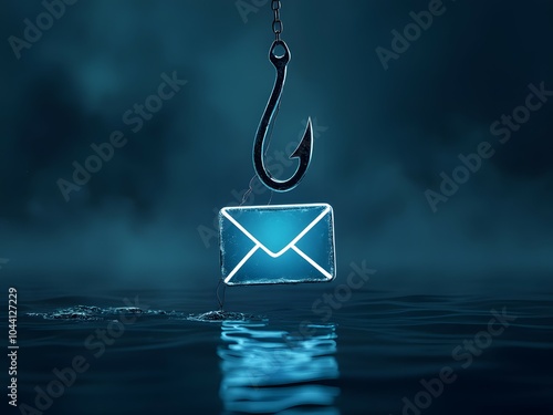 Fishing hook disguised as email envelope icon. Phishing scam concept photo