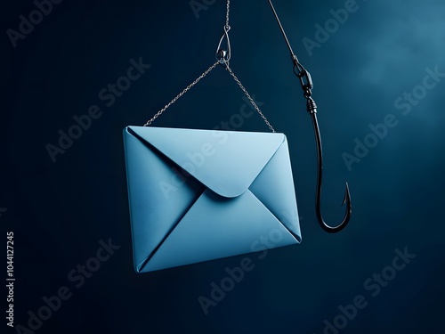 Fishing hook disguised as email envelope icon. Phishing scam concept photo