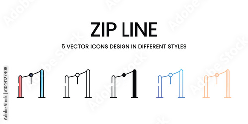 Zip Line vector icons set ready to use web and mobile apps