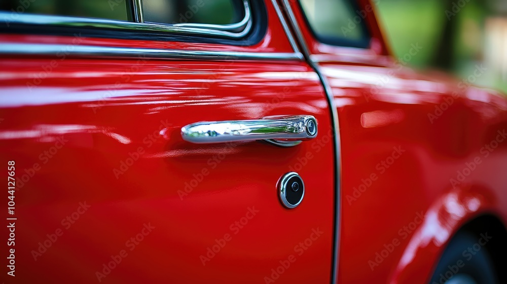 Classic Red Car Door Detail Close-Up Classic Red Car Door Detail Close-Up