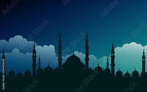 Silhouette of a mosque against a starry night sky. photo