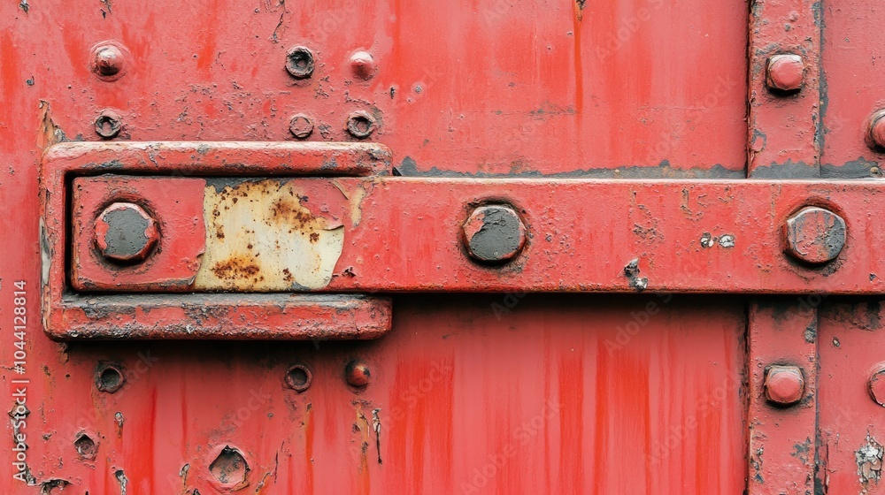 Weathered Red Metal Door with Rusty Hardware