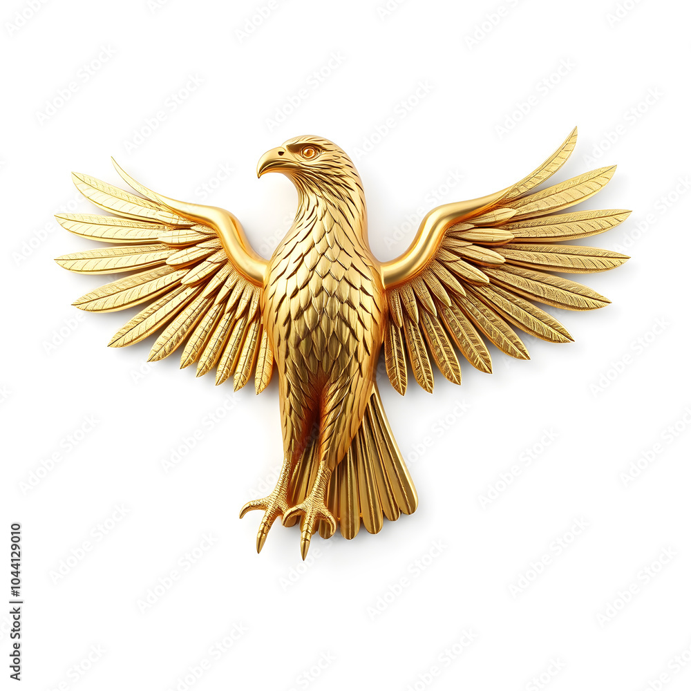 Hawk metallic 3D image of golden hawk on white background. Generative AI Hawk metallic 3D image of golden hawk on white background. Generative AI