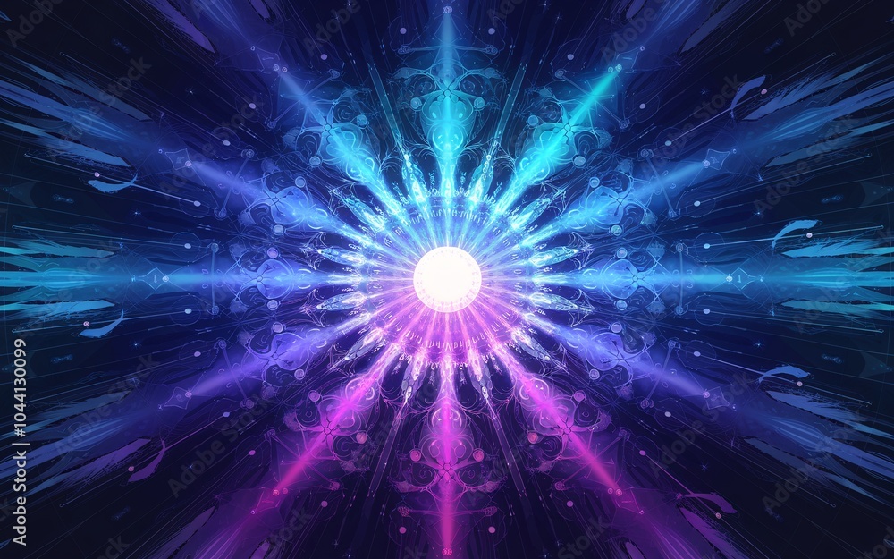Abstract glowing mandala with vibrant colors and a glowing center. Abstract glowing mandala with vibrant colors and a glowing center.