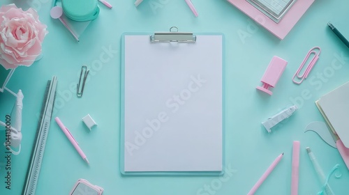 Wallpaper Mural Clipboard with paper mockup and stationery on a blue background.
 Torontodigital.ca