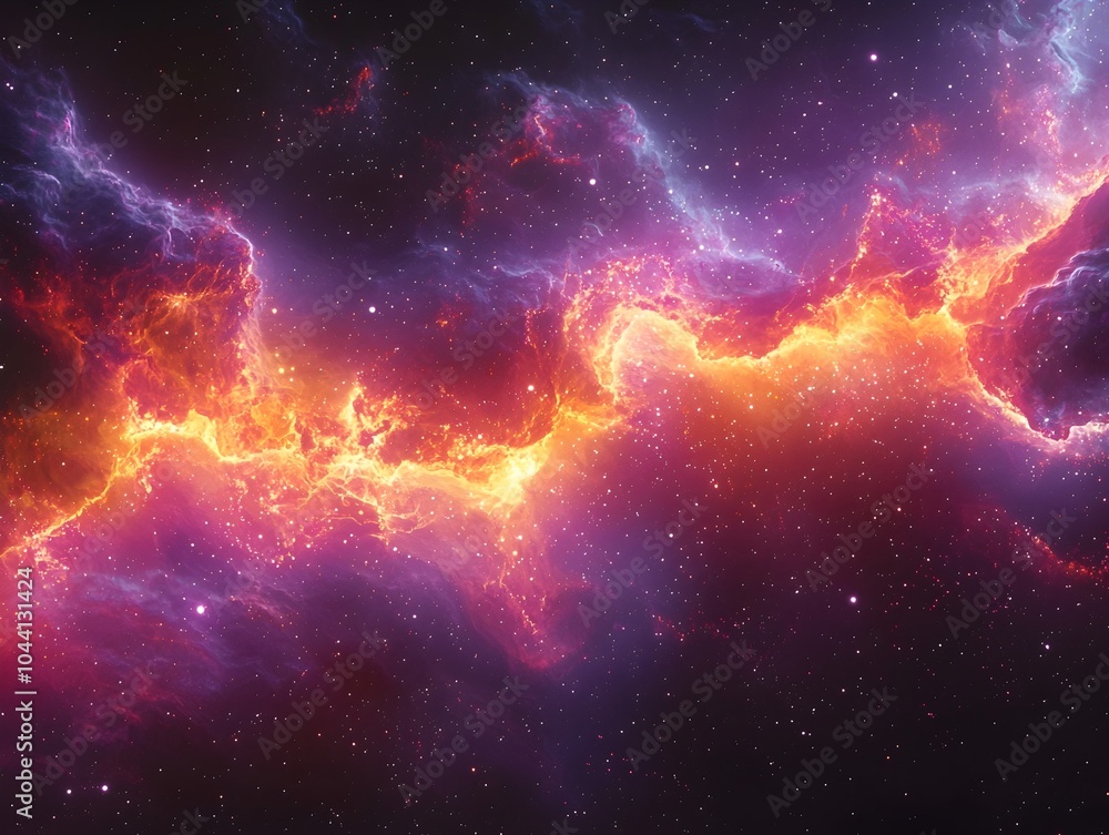 A stunning view of a colorful nebula in deep space, showcasing vibrant hues of orange, pink, and purple against a backdrop of countless stars. A stunning view of a colorful nebula in deep space, showcasing vibrant hues of orange, pink, and purple against a backdrop of countless stars.