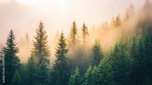 Misty Layers Over a Forest Landscape at Dawn