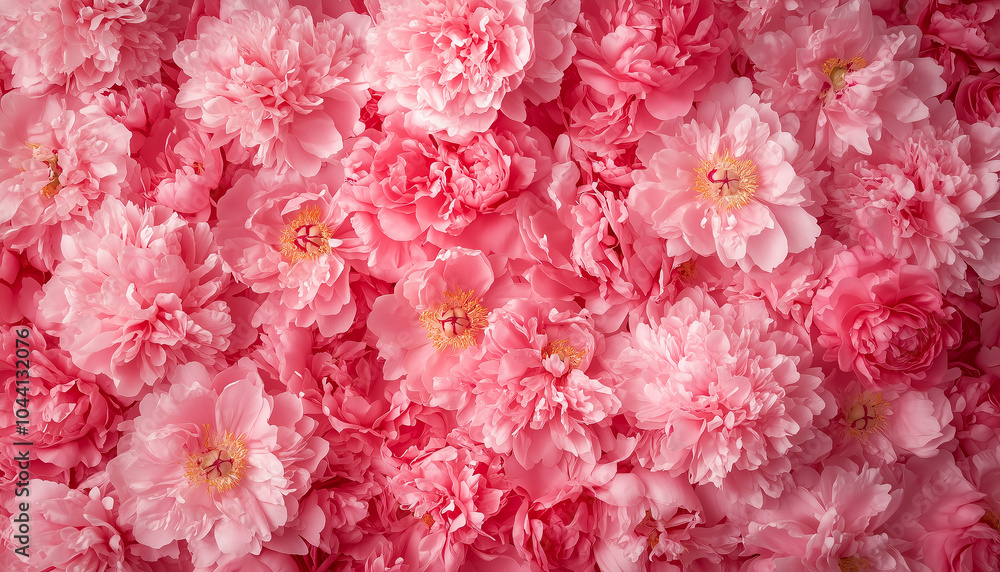 Fluffy pink peonies flowers background. A Flurry of Fluffy Pink Peonies in Full Bloom Fluffy pink peonies flowers background. A Flurry of Fluffy Pink Peonies in Full Bloom