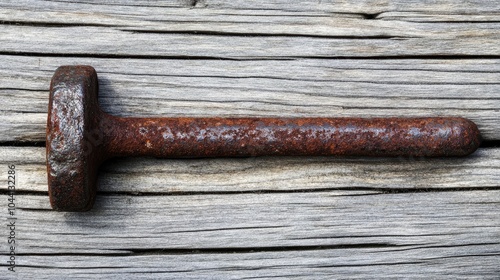 Rusty Iron Nail on Wooden Surface