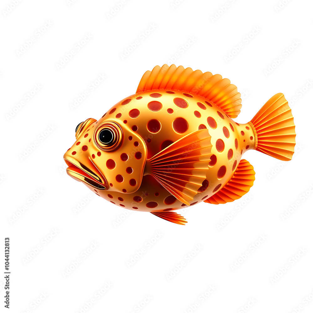 Pufferfish metallic 3D image of orange pufferfish on white background. Generative AI Pufferfish metallic 3D image of orange pufferfish on white background. Generative AI
