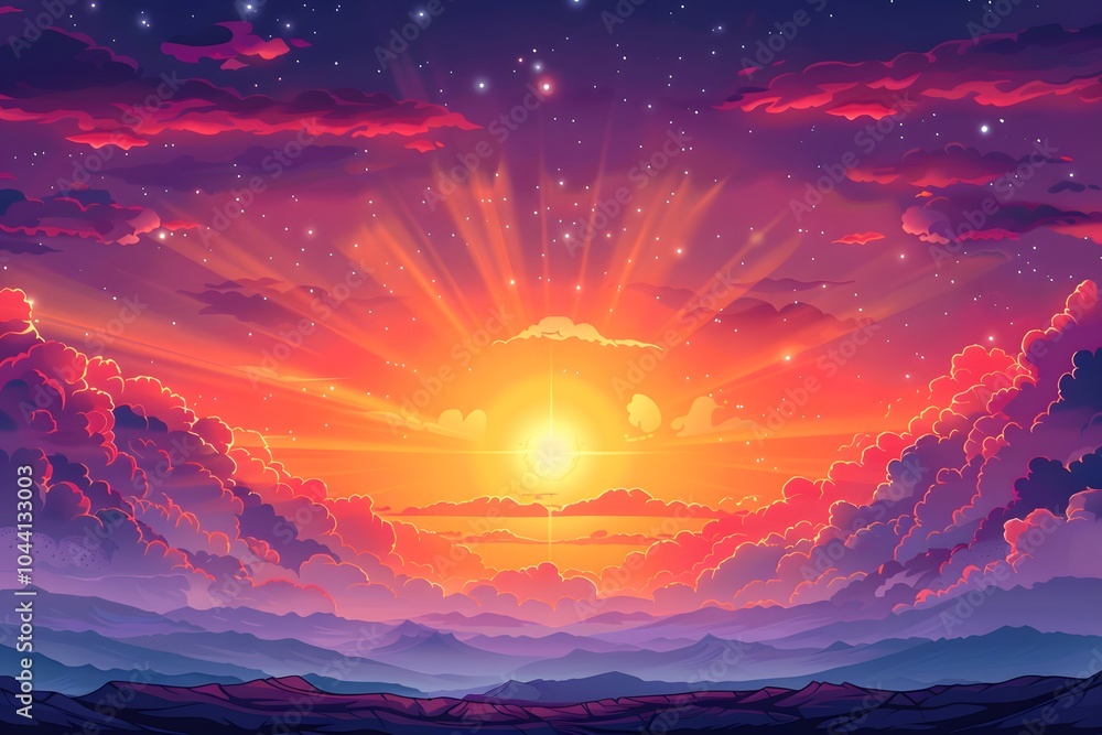 Breathtaking Sunrise Over Majestic Mountains and Colorful Clouds Breathtaking Sunrise Over Majestic Mountains and Colorful Clouds