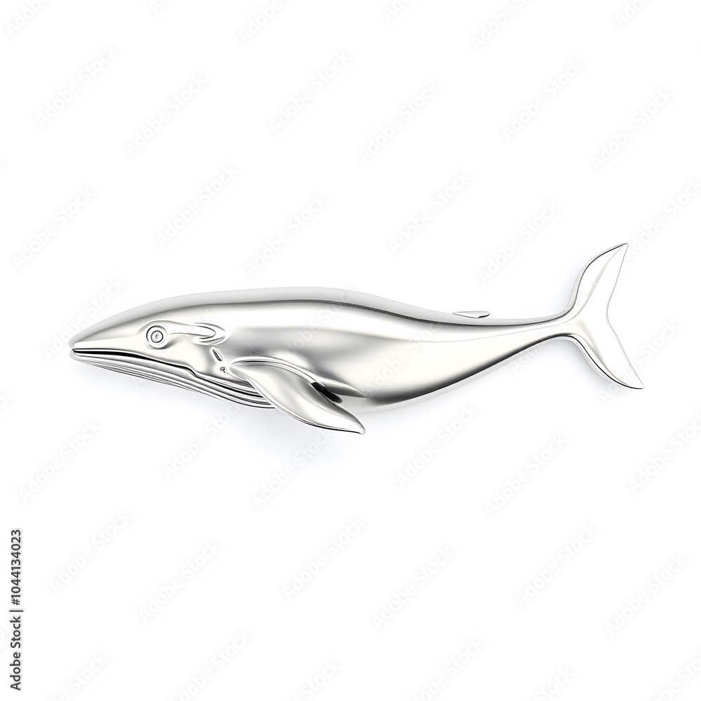 Whale metallic 3D image of silver whale on white background. Generative AI Whale metallic 3D image of silver whale on white background. Generative AI