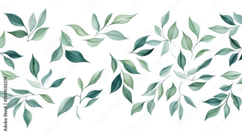 Green leaves forming a wave ornament on a white banner.
Green leaves forming a wave ornament on a white banner.