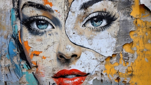 Fototapeta Naklejka Na Ścianę i Meble -  PARIS FRANCE OCTOBER 19: Street art woman in Paris France october 19 2014. Paris is the perfect place to walk in the back alleys and abandoned areas, looking for fresh air and street art. 