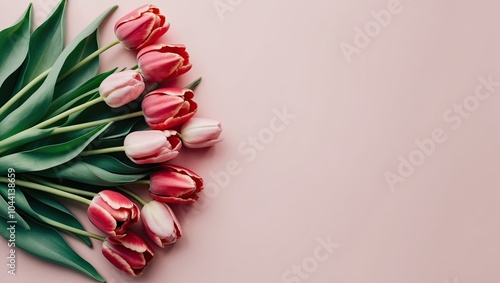 Pink and Red Tulips on Soft Background