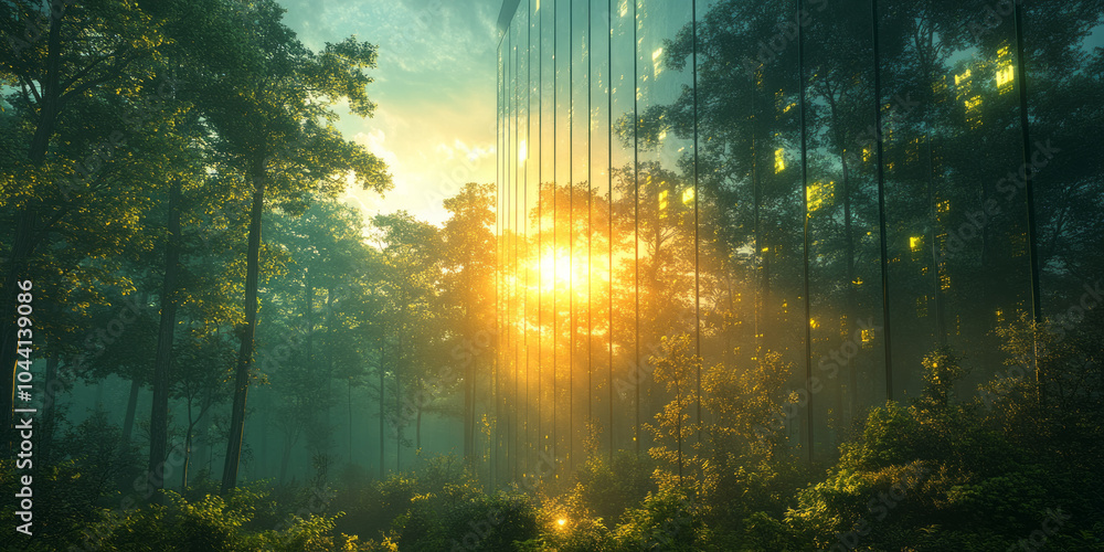 a scene that combines stock investing with sustainability and nature. The image can have a techy vibe a scene that combines stock investing with sustainability and nature. The image can have a techy vibe