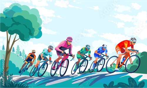 Professional cyclists race through the forest area